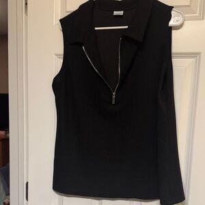 Elegant Black Zip-Up Sleeveless Blouse